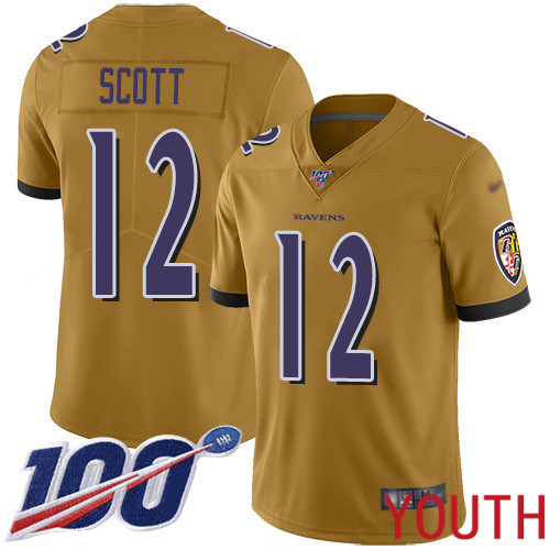 Baltimore Ravens Limited Gold Youth Jaleel Scott Jersey NFL Football #12 100th Season Inverted Legend->youth nfl jersey->Youth Jersey